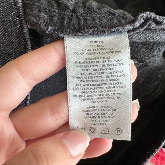 Re/done Originals 70s Stove Pipe Jean In Faded Coal With Rips 32 - Picture 5 of 8